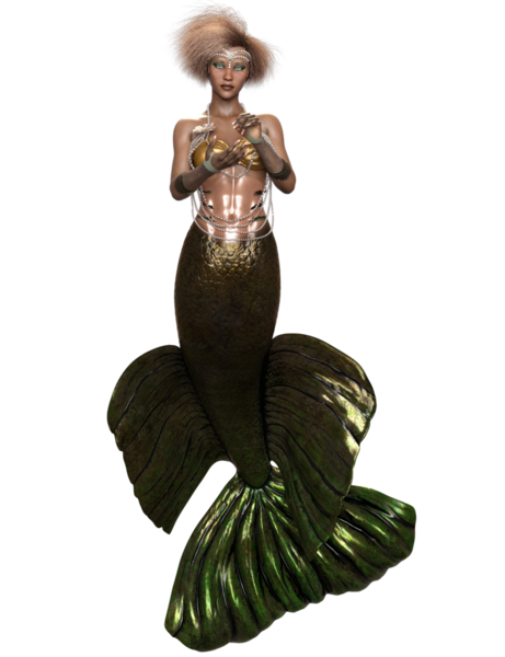 Saydam arkaplanda izole edilmiş yeşil yanardöner kuyruklu 3 boyutlu denizkızı.