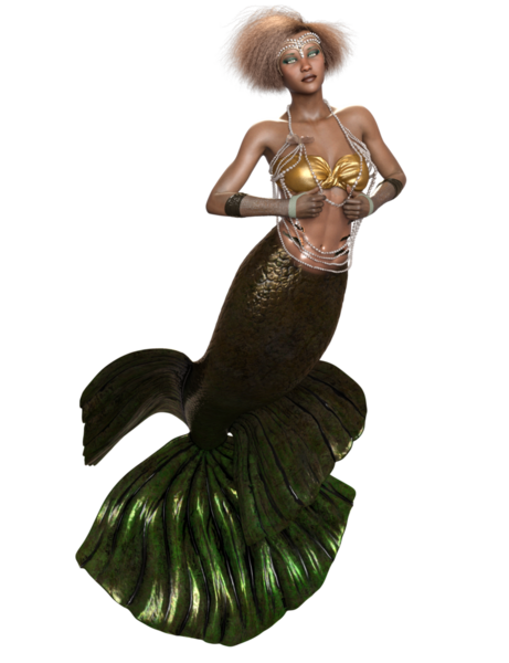 Saydam arkaplanda izole edilmiş yeşil yanardöner kuyruklu 3 boyutlu denizkızı.