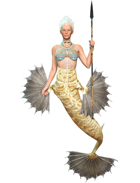 Saydam arkaplanda dikenli yüzgeçleri ve kuyruğu olan 3 boyutlu denizkızı.