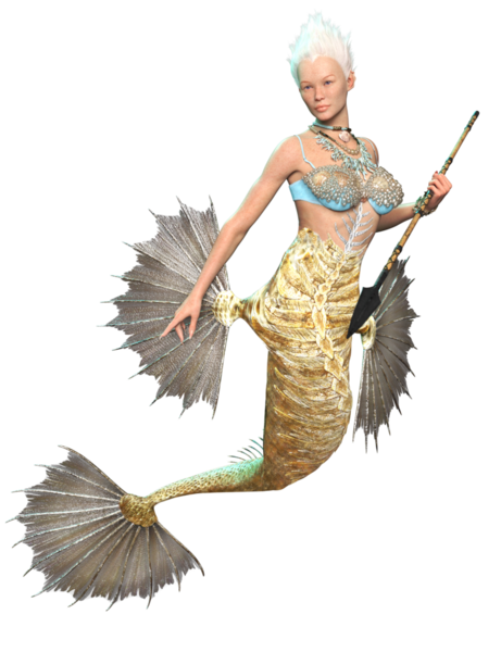 Saydam arkaplanda dikenli yüzgeçleri ve kuyruğu olan 3 boyutlu denizkızı.