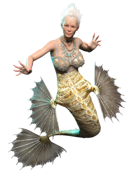 Saydam arkaplanda dikenli yüzgeçleri ve kuyruğu olan 3 boyutlu denizkızı.