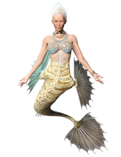 Saydam arkaplanda dikenli yüzgeçleri ve kuyruğu olan 3 boyutlu denizkızı.