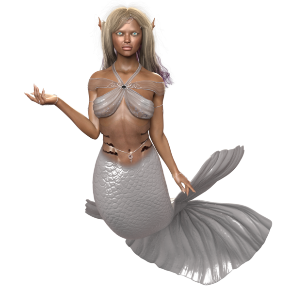 Şeffaf arka planda izole edilmiş beyaz yanardöner kuyruklu 3D denizkızı