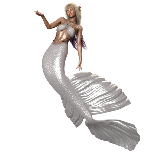 Şeffaf arka planda izole edilmiş beyaz yanardöner kuyruklu 3D denizkızı