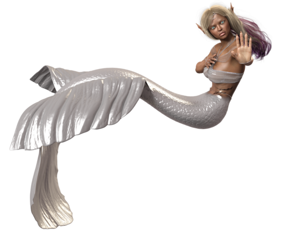 Şeffaf arka planda izole edilmiş beyaz yanardöner kuyruklu 3D denizkızı