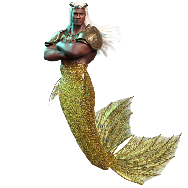 3D denizadamı kralı, altın zırhlı ve şeffaf arka planda izole edilmiş bir taç.