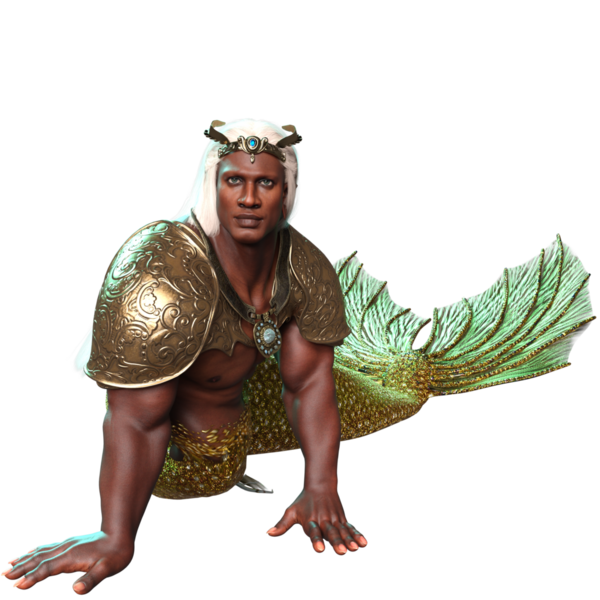 3D denizadamı kralı, altın zırhlı ve şeffaf arka planda izole edilmiş bir taç.