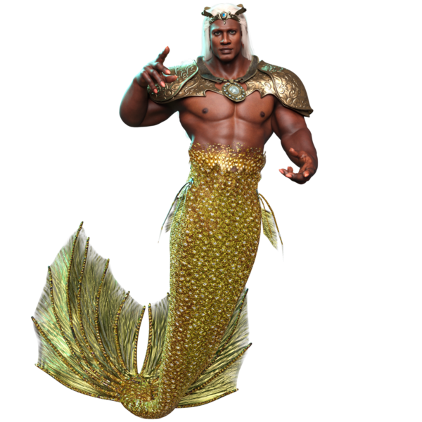 3D denizadamı kralı, altın zırhlı ve şeffaf arka planda izole edilmiş bir taç.