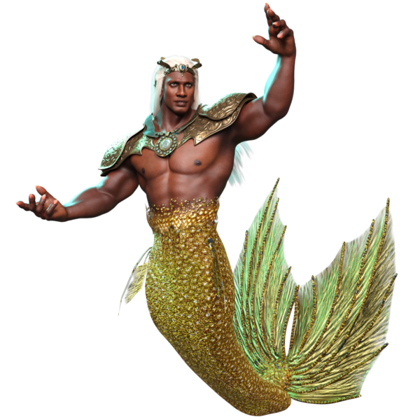 3D denizadamı kralı, altın zırhlı ve şeffaf arka planda izole edilmiş bir taç.