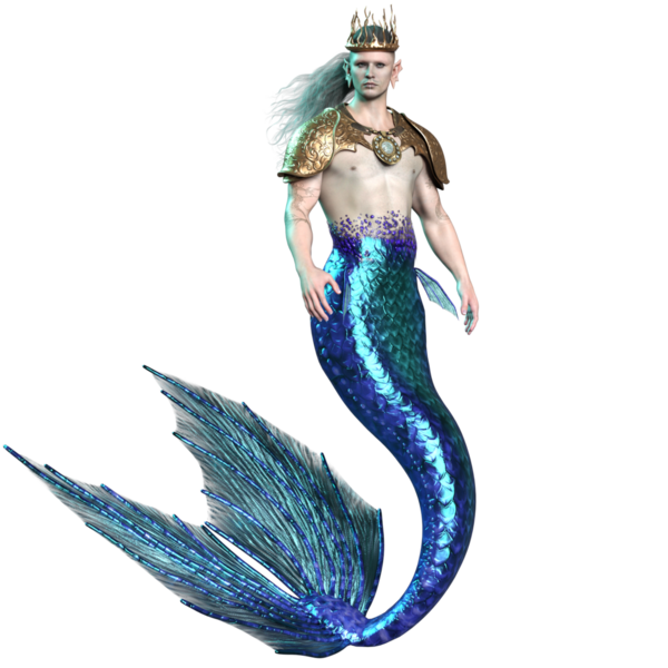 3 boyutlu deniz adamı kralı, şeffaf arka planda izole edilmiş bir taç ve altın zırh.