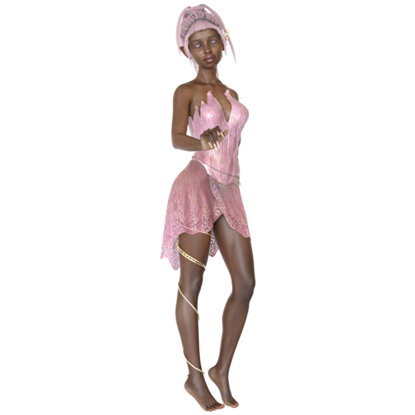 3 boyutlu, pembe elbiseli, şeffaf arka planda pembe saçlı güzel bir dişi peri.