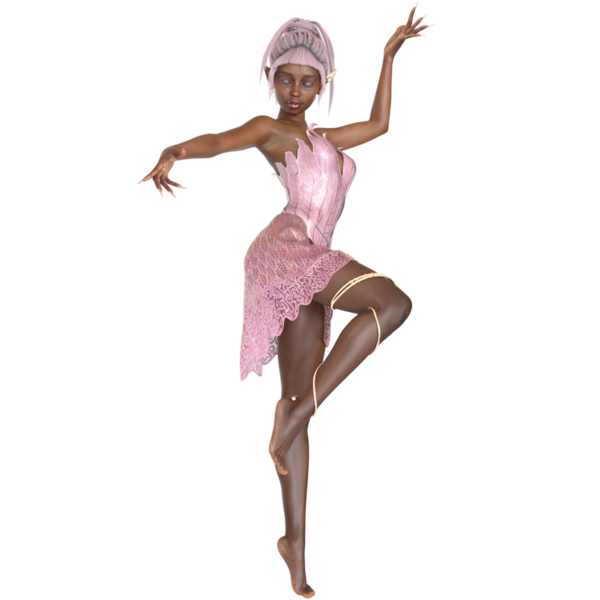 3 boyutlu, pembe elbiseli, şeffaf arka planda pembe saçlı güzel bir dişi peri.