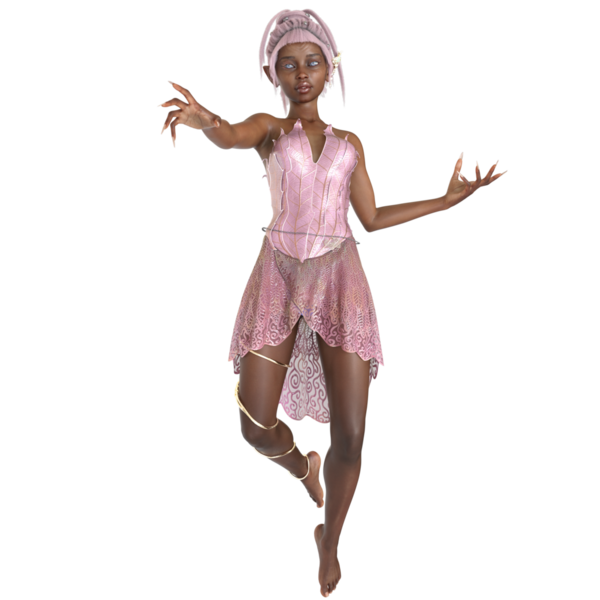 3 boyutlu, pembe elbiseli, şeffaf arka planda pembe saçlı güzel bir dişi peri.