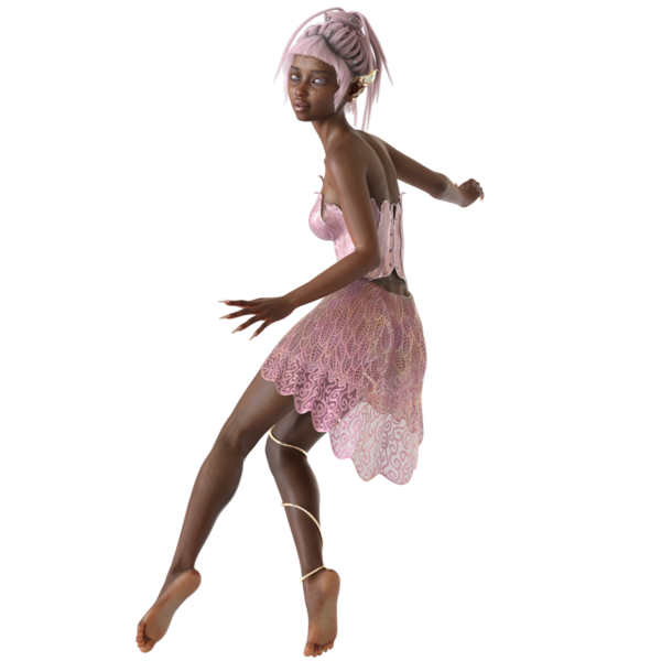 3 boyutlu, pembe elbiseli, şeffaf arka planda pembe saçlı güzel bir dişi peri.