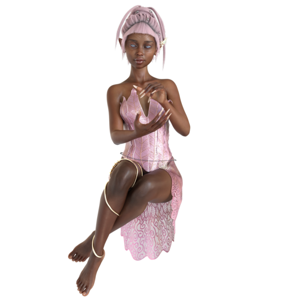 3 boyutlu, pembe elbiseli, şeffaf arka planda pembe saçlı güzel bir dişi peri.