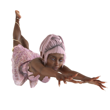 3 boyutlu, pembe elbiseli, şeffaf arka planda pembe saçlı güzel bir dişi peri.