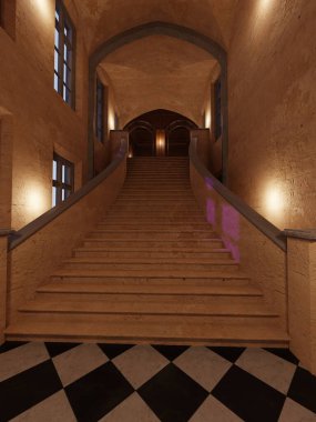 Klasik bir villanın 3 boyutlu merdiveni. 