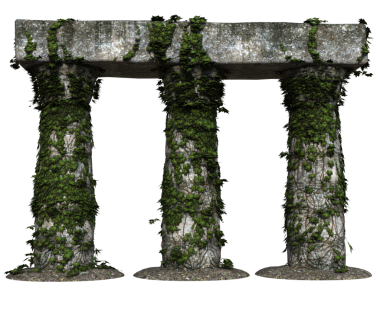 Saydam arkaplanda izole edilmiş 3D antik sütunlar