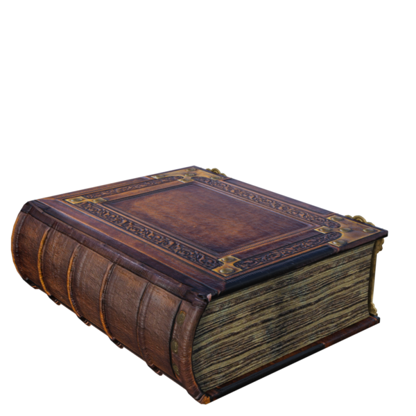 3 boyutlu deri fantezi büyü kitabı şeffaf arkaplanda izole edilmiş.