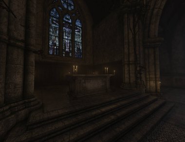 Eski boş bir gotik kilisenin 3D çizimi