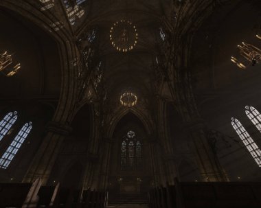 Eski boş bir gotik kilisenin 3D çizimi