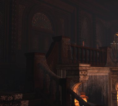 Arkaplan görüntüsü olarak 3D sanayi içi boş bina oluşturdu