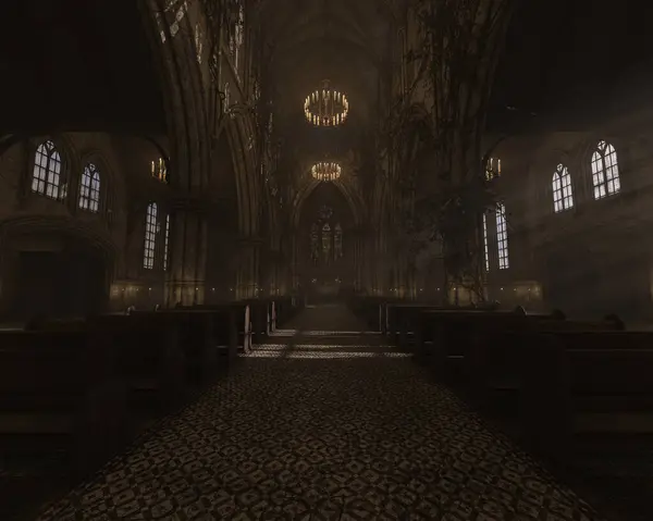 Eski boş bir gotik kilisenin 3D çizimi