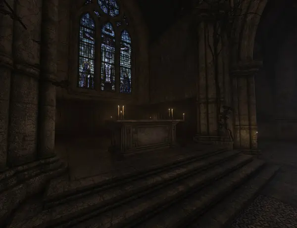 Eski boş bir gotik kilisenin 3D çizimi