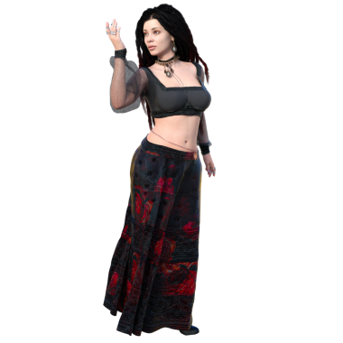 Şeffaf arka planda uzun rastalı 3D kadın karakter