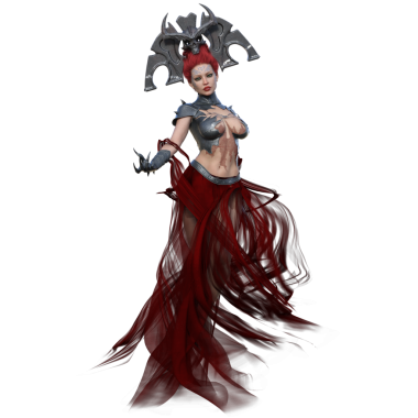 3 boyutlu bir kadın fantezi karakteri, gerçeküstü bir taç ve şeffaf arka planda izole edilmiş bir göğüs zırhı olan bir kraliçe.