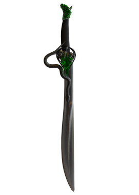Şeffaf arkaplanda izole edilmiş değerli taşlı 3 boyutlu bir fantezi kılıcı.
