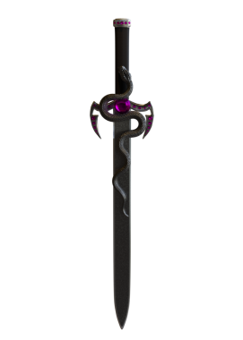 Şeffaf arkaplanda izole edilmiş değerli taşlı 3 boyutlu bir fantezi kılıcı.
