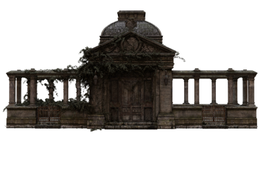 3 boyutlu, şeffaf arkaplanda izole edilmiş, klasik kubbe ve sütunlara sahip taştan bir anıt mezar.