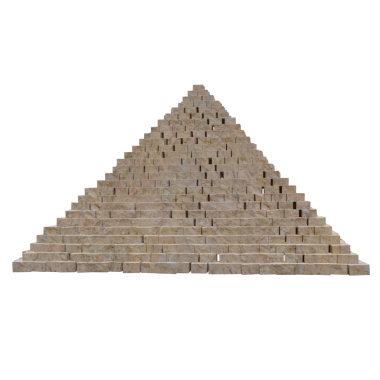 3D biçimlendirilmiş taş blok piramit modeli, şeffaf arkaplanda izole edilmiş bir basamak tasarımı var.