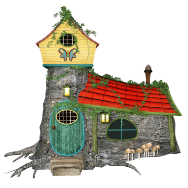 Şeffaf arka planda izole edilmiş 3 boyutlu rahat çizgi film perisi evi