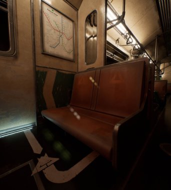 Gece bir siber trenin içinde arkaplan görüntüsü olarak 3D oluşturuldu