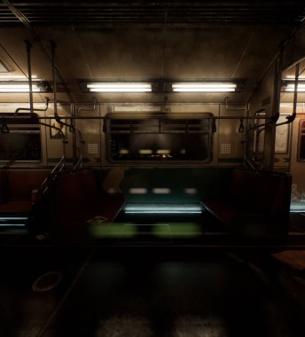 Gece bir siber trenin içinde arkaplan görüntüsü olarak 3D oluşturuldu