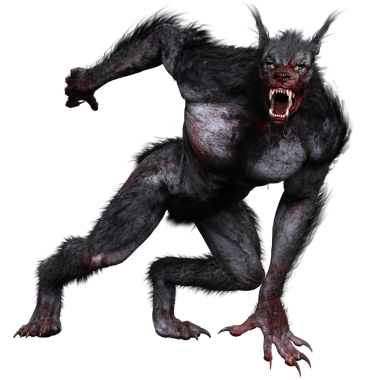 Saydam arka planda izole edilmiş dev bir kurtadamın 3 boyutlu çizimi