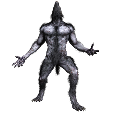 Saydam arka planda izole edilmiş dev bir kurtadamın 3 boyutlu çizimi