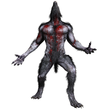 Saydam arka planda izole edilmiş dev bir kurtadamın 3 boyutlu çizimi