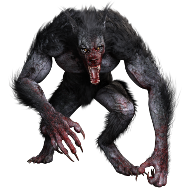 Saydam arka planda izole edilmiş dev bir kurtadamın 3 boyutlu çizimi