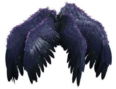 Şeffaf arkaplanda izole edilmiş 3D koyu mor kanatlar