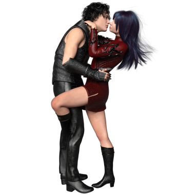 Üç boyutlu fantezi çifti şeffaf arka planda izole edilmiş samimi bir kucaklaşmada poz verdi.