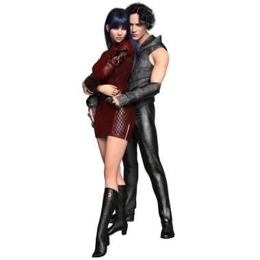 Üç boyutlu fantezi çifti şeffaf arka planda izole edilmiş samimi bir kucaklaşmada poz verdi.