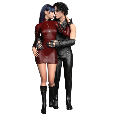 Üç boyutlu fantezi çifti şeffaf arka planda izole edilmiş samimi bir kucaklaşmada poz verdi.