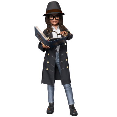 3D oluşturulmuş kız dedektif karakteri şeffaf arkaplanda izole edildi