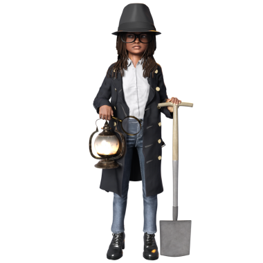 3D oluşturulmuş kız dedektif karakteri şeffaf arkaplanda izole edildi