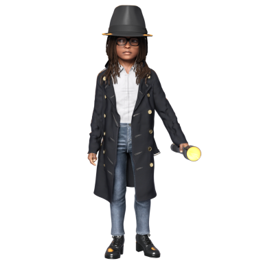 3D oluşturulmuş kız dedektif karakteri şeffaf arkaplanda izole edildi