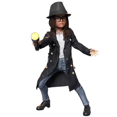 3D oluşturulmuş kız dedektif karakteri şeffaf arkaplanda izole edildi