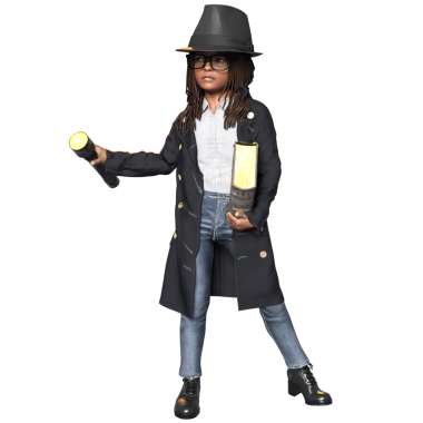 3D oluşturulmuş kız dedektif karakteri şeffaf arkaplanda izole edildi